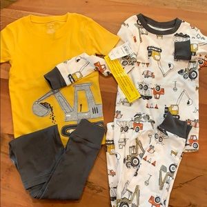 Two pairs of boys construction theme pajamas